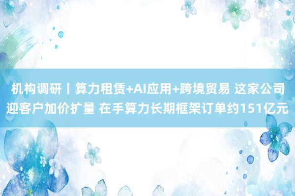 机构调研丨算力租赁+AI应用+跨境贸易 这家公司迎客户加价扩量 在手算力长期框架订单约151亿元