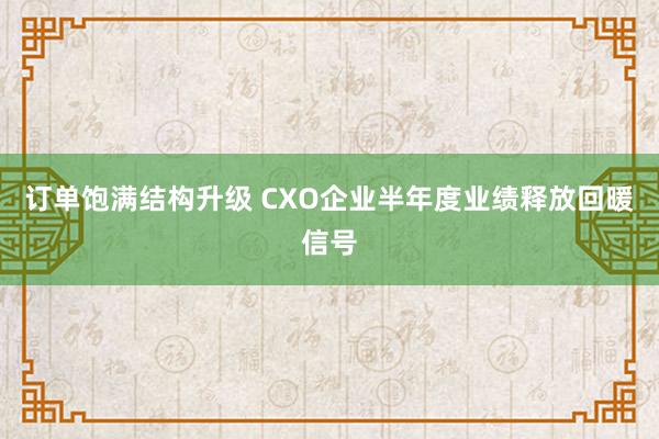 订单饱满结构升级 CXO企业半年度业绩释放回暖信号