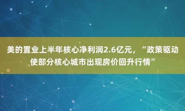 美的置业上半年核心净利润2.6亿元，“政策驱动使部分核心城市出现房价回升行情”
