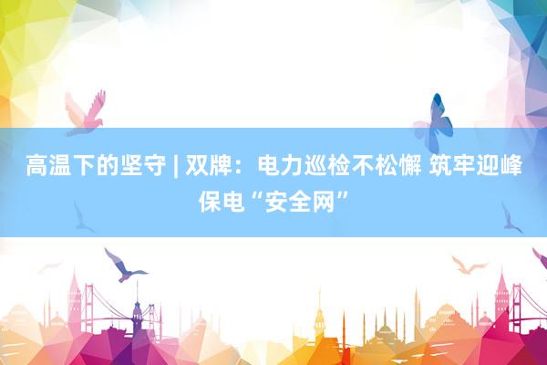 高温下的坚守 | 双牌：电力巡检不松懈 筑牢迎峰保电“安全网”
