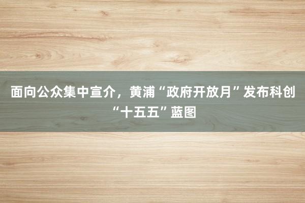 面向公众集中宣介，黄浦“政府开放月”发布科创“十五五”蓝图