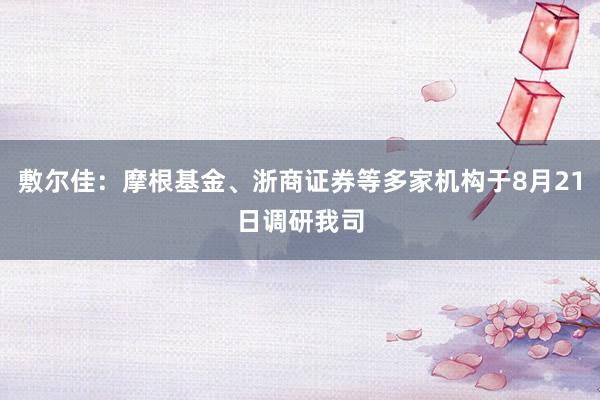 敷尔佳：摩根基金、浙商证券等多家机构于8月21日调研我司