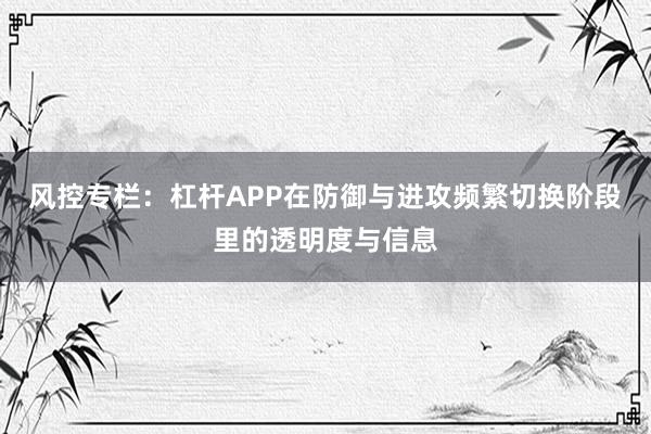 风控专栏：杠杆APP在防御与进攻频繁切换阶段里的透明度与信息