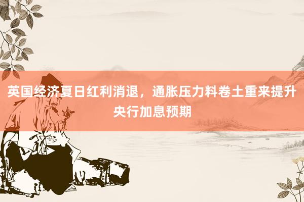 英国经济夏日红利消退，通胀压力料卷土重来提升央行加息预期