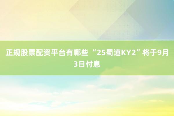 正规股票配资平台有哪些 “25蜀道KY2”将于9月3日付息