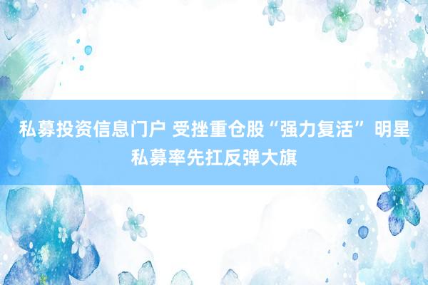 私募投资信息门户 受挫重仓股“强力复活” 明星私募率先扛反弹大旗