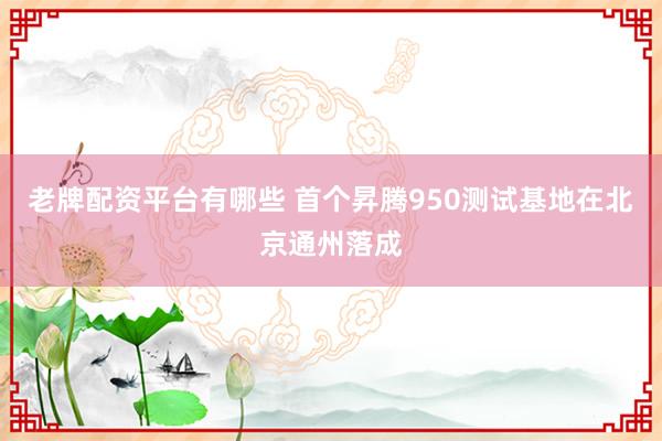 老牌配资平台有哪些 首个昇腾950测试基地在北京通州落成