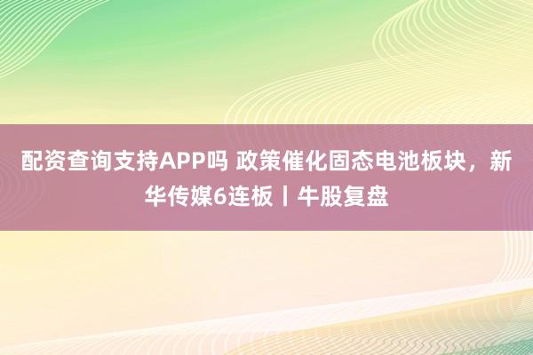 配资查询支持APP吗 政策催化固态电池板块，新华传媒6连板丨牛股复盘