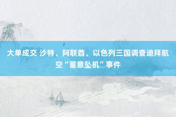 大单成交 沙特、阿联酋、以色列三国调查迪拜航空“蓄意坠机”事件