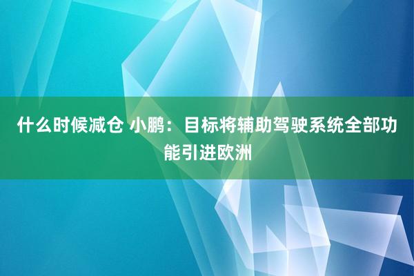 什么时候减仓 小鹏：目标将辅助驾驶系统全部功能引进欧洲