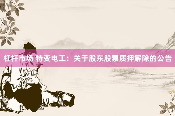杠杆市场 特变电工：关于股东股票质押解除的公告